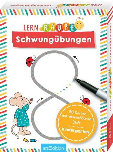 Lernraupe – Schwungübungen: 50 Karten mit abwischbarem Stift | Übungen für Kindergartenkinder ab 3 Jahren