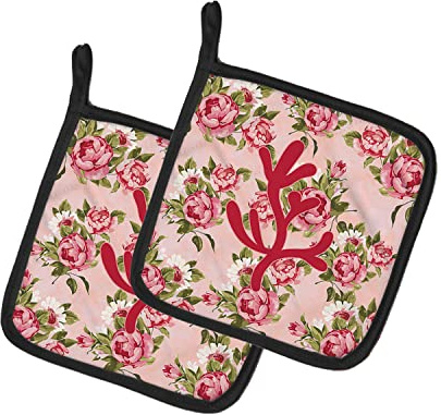 Caroline's Treasures Coppia di presine Coral Shabby Chic Rose Rosa BB1103-RS-PK-PTHD, Tessuto, Multicolore