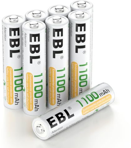 EBL 1.2V AAA Batterie Ricaricabili con 1200 Tech,Pile Ricaricabili da 1100mAh Ni-MH con Comodo Astuccio,Confezione da 8 pezzi