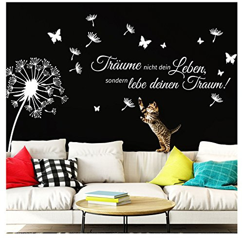 Wandaro Wandtattoo Pusteblume Träume Nicht Dein Leben I Mittelgrau (BxH) 150 x 103 cm I Spruch Wohnzimmer Aufkleber Wandaufkleber Wandsticker Zitat W3427