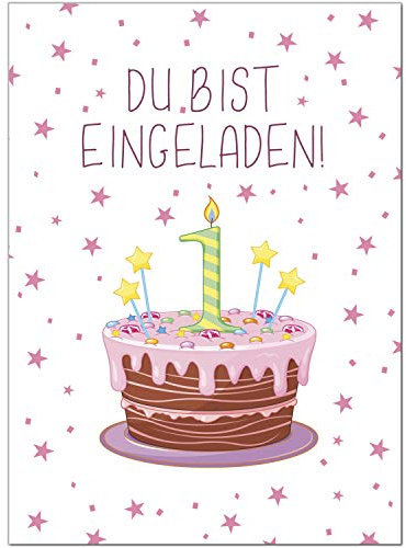 8 Einladungskarten Kindergeburtstag mit Umschlägen, zum 1. Kindergeburtstag für Mädchen rosa, Karte Geburtstag Einladung zum Ausfüllen