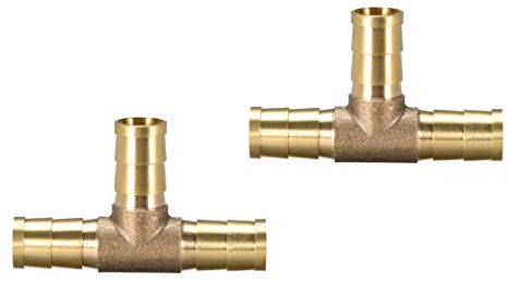 sourcing map 10mm or 3/8 ID Brass Barb Splicer Fitting,T-Shaped 3 Ways,Barb Hose Fitting Air Gas Water Fuel,Barbed Tee Connector,2pcs