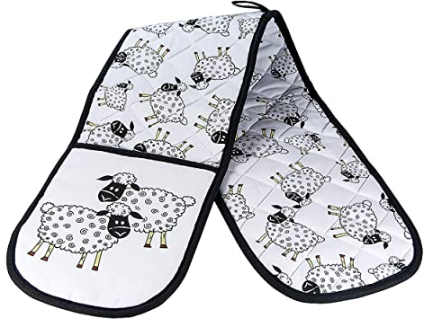 SPOTTED DOG GIFT COMPANY - Doppelter Ofenhandschuh Hitzebeständige Topfhandschuh Doppelt aus 100% Baumwolle mit Tier Schaf- Motiv Deko Geschenk für Frauen Männer