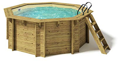 Paradies Pool® Holzpool Kalea Einzelbecken, Edelstahlleiter Tiefbecken, Folie Sand mit 0,8mm Stärke, Achteck-Pool, 354 x 118 (Ø x H), Menge: 1 Stück