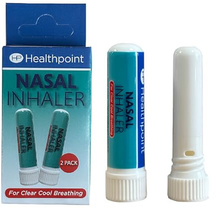 Healthpoint Nasal Inhaler, Pack Of 2, For Relief From Blocked Sinuses, Catarrh, Colds And Flu, Helps Stuffy And Blocked Nose, Peppermint And Eucalyptus Oil For Clear Cool Breathing, Easy To Use