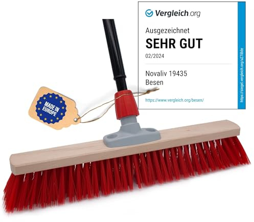 Novaliv Straßenbesen 60 cm I Besen mit Stiel ausziehbar I Elaston rot I Grob I Industriebesen Kehrbesen Gartenbesen Hofbesen
