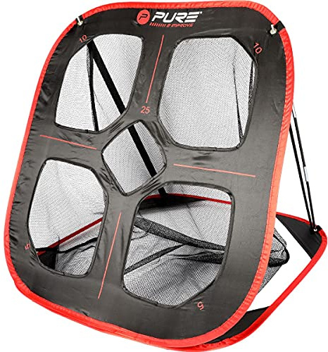 Pure2Improve - Golf Pop-Up Chipping Net - Tragbares Übungsnetz für drinnen und draußen, schwarz/rot, 82 x 80 x 88 cm