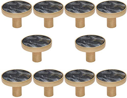 Coqlycot 10 Stück Schrankknäufe 32 mm Riss-Marmor-Muster rund Kleiderschrank Schublade Griff Hardware mit Schraube für Küche Badezimmer Schlafzimmer