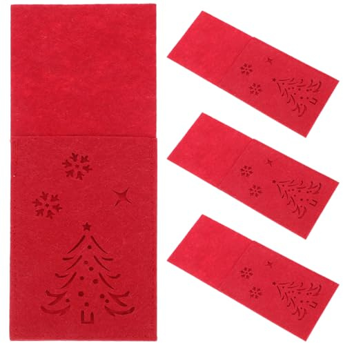 Holibanna 4Stücke Teiliges Weihnachts Bestecktaschen Rot mit Schneeflocken Weihnachtsbaumdesign Hochwertige Langlebige Besteckbeutel für Festliche Tischdekoration und Weihnachtsdeko