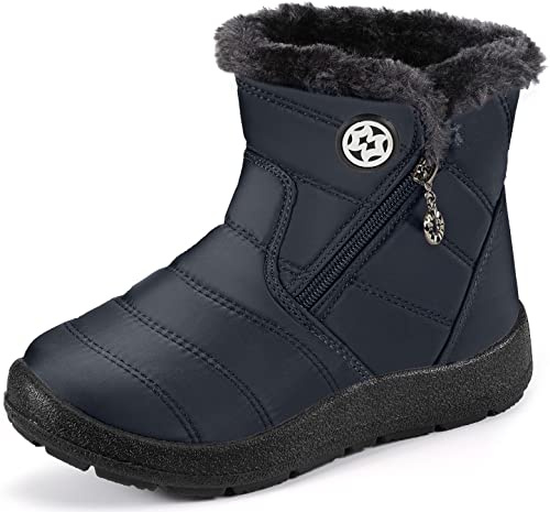 Enfant Bottes D'Hiver Fille Garçon Bottes de Neige Doublure Chaud Fourrure Bottes et bottines Souples Antidérapant Bleu#2 33 EU = 34 CN
