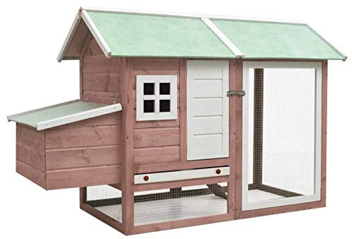 Tidyard Hühnerhaus Hühnerstall Hühnervoliere Kleintierkäfig, Kiefernholz, Mokka und Grün, 170 x 81 x 110 cm