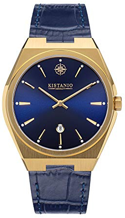 Kistanio Milano Herrenuhr mit Echtlederarmband 10ATM Saphirglas Vergoldet Blau GO-BL-L-BL