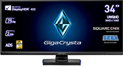 GigaCrysta Gaming Monitor by I-O Data, 34 UWQHD, 75 Hz, 2 ms (GTG) Ultra Wide (3440 x 1440), Ideal RPG, HDMI x 2, Display Port, USB Type-C, Altezza regolabile