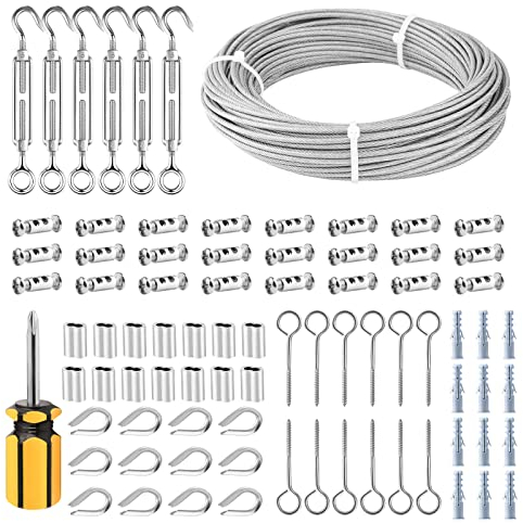 TooTaci 3mm Drahtseil Kit, 30M PVC-ummanteltes Kabel - M5 Spannschlösser, 304 Edelstahl Gartendraht für Pflanzenstützen, Bilderaufhängung, Außenbeleuchtung