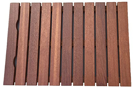 Caillebotis de Douche Naturel,Tapis de Pédale en Bois,Tapis de Douche de Luxe,Caillebotis Douche ?Bois Rectangulaire en Bois,Tapis de Salle de Bain,pour terrasse,jardin,balcon (45x45cm/17.7x17.7in)