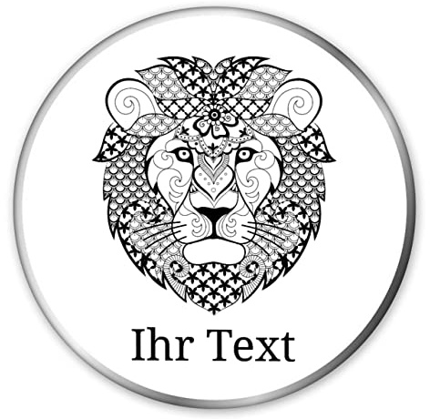 gravur-fabrik.de Metalldose Löwe personalisiert, rund mit Deckel, Zentangle | Keksdose mit Löwen-Motiv und Wunschtext – Geschenkdose für Löwe-Geborene, zum Geburtstag im August