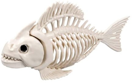 Boland 72400 – fiskstativ, storlek 24 cm, rörlig mun, plastattrappa, dekoration för halloween, karneval eller temafest, beige-svart