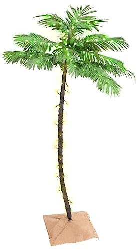 vidaXL Künstliche Palme mit 88 LEDs Beleuchtet Weihnachtsbaum Kunstpflanze Dekobaum Kunstbaum LED Baum Party Dekoration Außen Innen Warmweiß 150cm