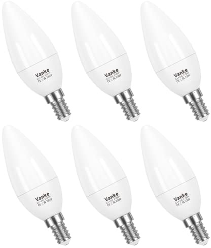 Vanke E14 LED Light Bulb, Warm White 2700K, 6W(40W Equivalent), Pack of 6 | 470 Lumen, SES LED Candle Bulb, Small Edison Screw Light Bulb, Non-Dimmable