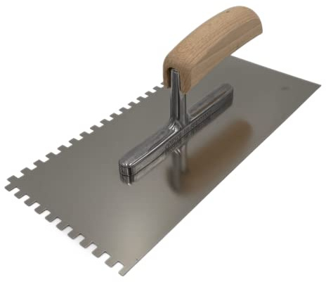 Zahnkelle aus Edelstahl mit Holzgriff Zahnspachtel Glättkelle Zahnscheibe Glättscheibe Traufel Spachtel (Zahnkelle 6x6 | 1 Stück)