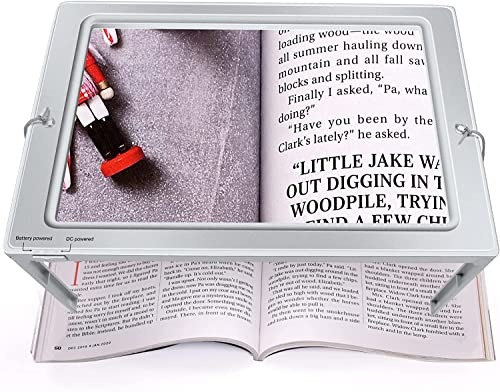 Upgrade Lupe mit Licht, 4X Leselupe mit Licht für Senioren Groß, Dimmbare Lupen mit 50 LED Licht, Größere Linsen, Klappbarer Ständer Hände Frei für Bücher, Arbeit, Nähen, Lesen, Sehschwäche