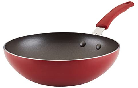 Rachael Ray Cook + Create Nonstick Stir Fry Pan/Wok, 10.5 Inch, Red