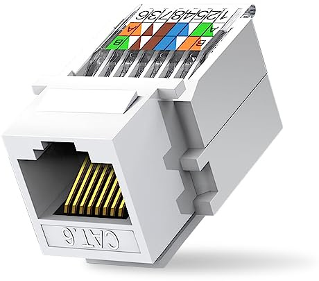 ZOERAX 20-Pack Cat6 Tool-Less RJ45 Keystone Jack, No Punch-Down Tool Required Module Coupler (Not Compatible with Patch Panel), White