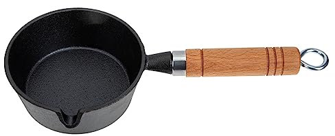 LABRIMP Small Cast Iron Skillet Mini Oil Heating Pan Wooden Handle 13cm Deep Multi-functional Egg Frying Pan for Household Cooking