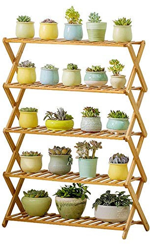 SWEGN Blumenständer für den Innenbereich – 5-stufiges, faltbares Bambus-Leiterregal, abgestuftes, hohes Holz-Pflanzenständer-Display, multifunktionaler Küchen- und Wohnzimmerhalter, Pflanzen- und