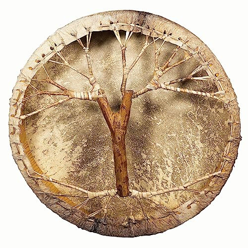 Terré Shaman Drum Ziegenfell Ø 45 cm mit Griff im Baum Stil Rahmentrommel im mysevendo Set Rund Shaman Drum Goat Skin inkl. Stick