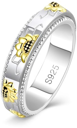 MYBELLNA Zweifarbiger Sonnenblumenring Fidget Spinner Ring für Damen Frauen