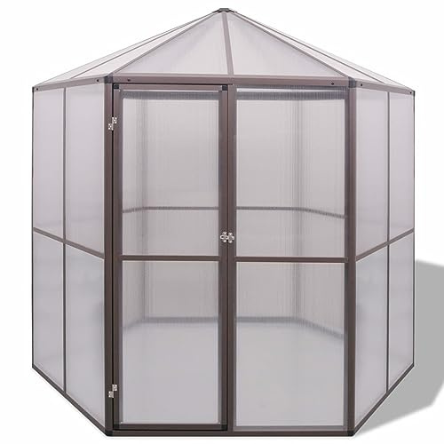 Festnight Invernadero de Aluminio XXL,Invernadero de Jardín 240x211x232 cm Policarbonato Transparente Invernadero de Vidrio Casero Plantas Cultivos Marrón