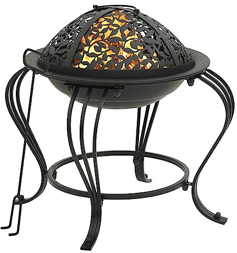 LAPOOH Feuerschale mit Schürhaken 49 cm Stahl, Feuerkorb, Feuerstelle Outdoor, Lagerfeuer, Bonfire, Garten - 360059