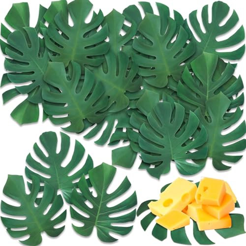 Tenceur 150 Pcs Palm Leaf Placemats 7.2'' Tropical Palm Leaves Paper for Cheese Boards Disposable Green Paper Place Mats Bulk Table Placemats for Summer Hawaiian Luau Party Decor