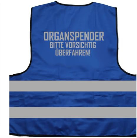 Generic Orangspender - Bitte vorsichtig übefahren lustiger Spruch Fahrrad Warnweste BZW. Signalweste mit reflektierendem Aufdruck - Größe L/XL, Blau