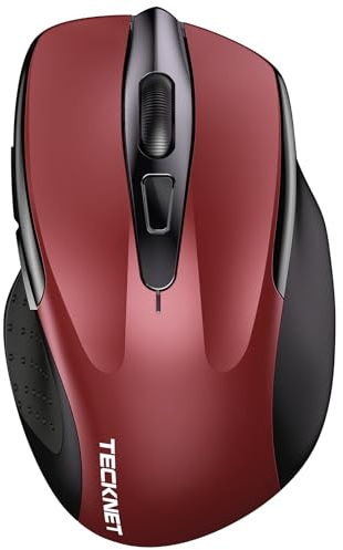 TECKNET Bluetooth Mouse, Rechargeable Bluetooth Wireless Mouse(Tri-Mode: BT 5.0/3.0+2.4G), 4800DPI Adjustable, Silent Ergonomic Wireless Mouse for Laptop PC Computer, Windows Mac OS,6 Buttons (Red)