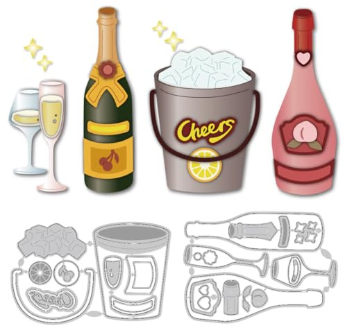 DELORIGIN 5 Styles Champagne Goblet Cutting Dies Card Making Die Cut Carbon Steel Die Cuts Stencils Card Scrapbooking Embossing Template Dies for DIY Craft Paper Photo Album Birthday Gift Decor