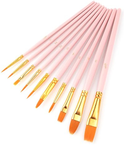 BAVALIN 10 st Nylon Målarpenslar Set - Professionella målningsborstar Konstnär målarpenslar Målningssatser för akrylolja Akvarell gouache ansiktsmålning (Rosa)