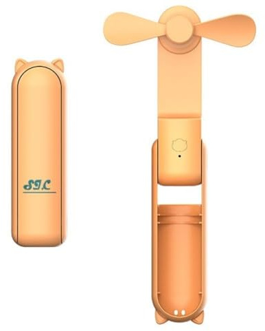 SIC - Mini ventilateur portable, ventilateur portable, ventilateur à batterie, ventilateur de bureau silencieux petit, ventilateurs portables, Powerbank ventilateur rechargeable porte type C (orange)