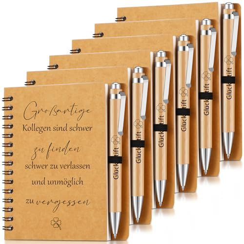 Sinmoe 6 Set Dankeschön Geschenk für Kollegen Weihnachten Abschiedsgeschenk | Großartige Kollegen sind schwer zu finden, Inspirierend Spirale Notizblock, Kugelschreiber aus Holz, Mitarbeiter Geschenk