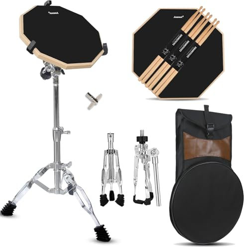 Rrayia Drum Practice Pad Snare Drum Stand Set, 12 Zoll Double Side Drum Pad Set mit 5A Drunsticks und Tragetasche, Drum Practice Pad Kit für Erwachsene, Anfänger