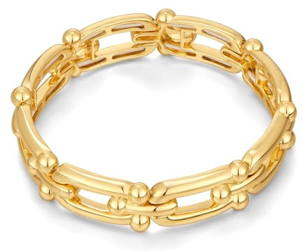 ENSKEFEN Gold Stretch Armreifen Armbänder für Damen Chunky U Link Chain Armband Mode Minimalist Gold Armbänder