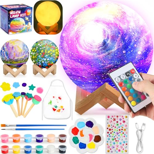 Pourbibi Mondlampe Space Kit Bastelset Kinder ab 6 7 8 9 10 11 12 Jahre, DIY Mondlampe Malset Kreativ Set für Kinder, 3D Lackierung Nachtlicht, Kreatives Ostern Geschenke für Kinder Mädchen Jungen