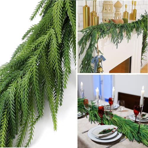 Weihnachtsgirlande Extra Dicke Tannengirlande Weihnachtsdeko Grüne Tannenzweige Tannen Girlande als Weihanachtskranz - weihnachtsdeko Seidenblumen Roß aus Kunststoff 150/270cm (270cm)
