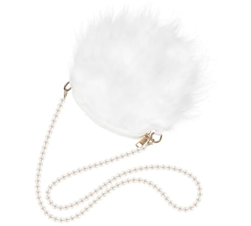 SOIMISS Plüschtasche Mit Perlenkette Modische Flauschige Umhängetasche Runde Schicke Unterarm-Umhängetasche Für Damen Weiß