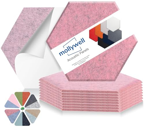 Mollywell Hexagon Acoustic Panels, High Density, Soundproofing, Decorative Noise Reduction Felt Wall Tiles for Ceilings, Home Office & Gaming Room (Smoky Pink), 14x12x0.4 Inch