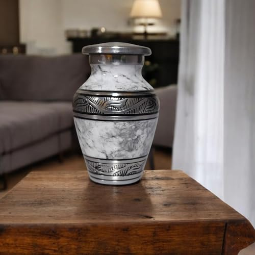 BUYERWELL Recuerdo para cenizas humanas de adulto, símbolo de entierro, Kremembrance decorativo, reliquia funeraria, acabado de mármol, contenedor conmemorativo (Blanco Cósmico, Recuerdo)