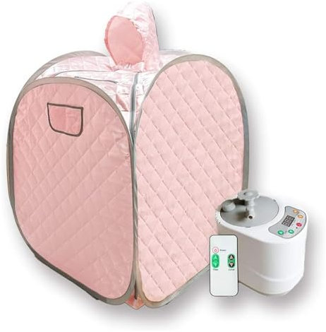 Tragbare Sauna, Tragbares Sauna-Set for eine Person, Ganzkörper-Spa-Hutzelt for zu Hause, inklusive 2-Liter-Dampfgarer mit Fernbedienung Tragbar & zeitsparend(Pink)