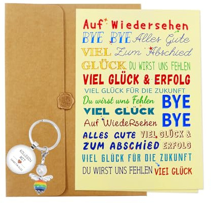 Luyuttn A4 Abschiedskarte Kollegen Abschiedsgeschenk Mit Umschlag & Danke & Wachssiegelaufkleber Schlüsselanhänger Karte Abschied Abschiedsgeschenk Kollege Jobwechsel (Farbe)