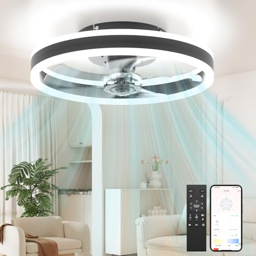 Aphyni Deckenventilator mit Beleuchtung,Ø40cm LED Dimmbar Deckenbeleuchtung,App und Fernbedienung,Sommer&Wintermodus,Modern Ventilator Deckenleuchte für Schlafzimmer Wohnzimmer Küche